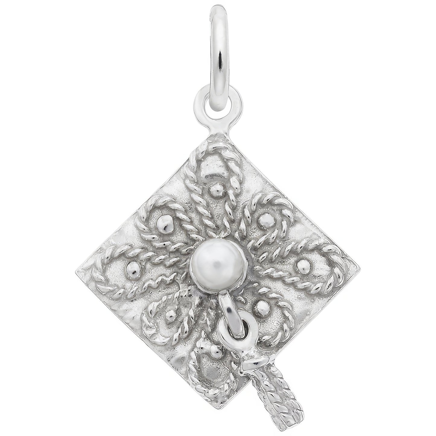 Sterling Silver Graduation Cap with Pearl Charm