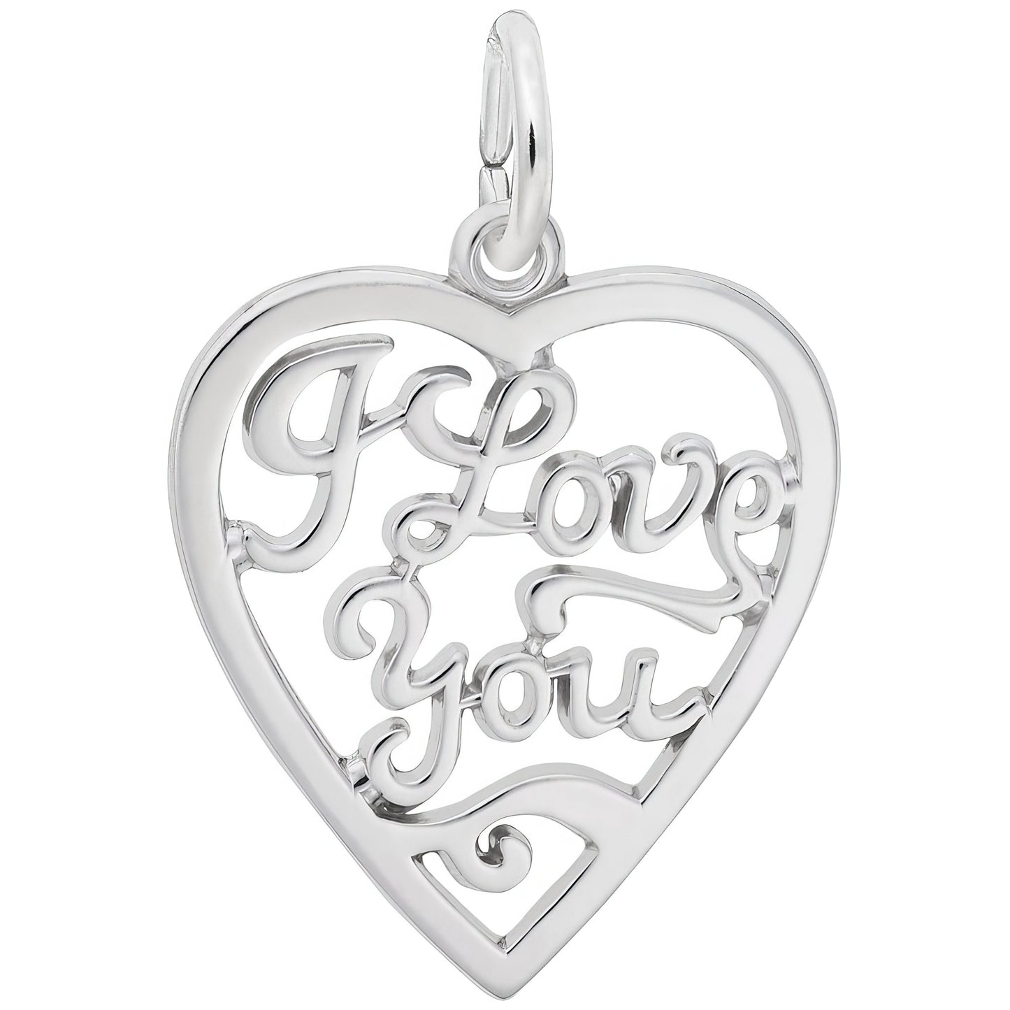 I Love You Open Heart Charm - Metal - Sterling Silver