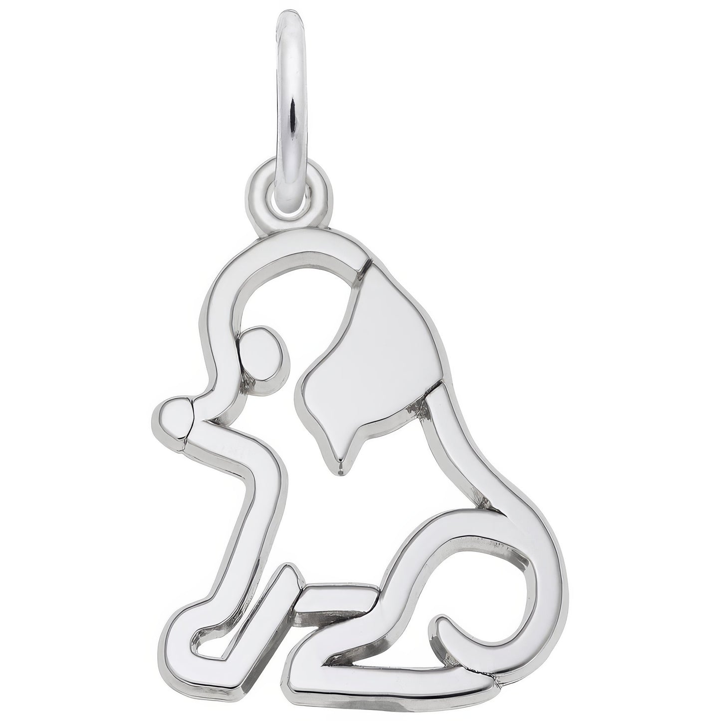 Flat Sitting Dog Charm - Metal - Sterling Silver