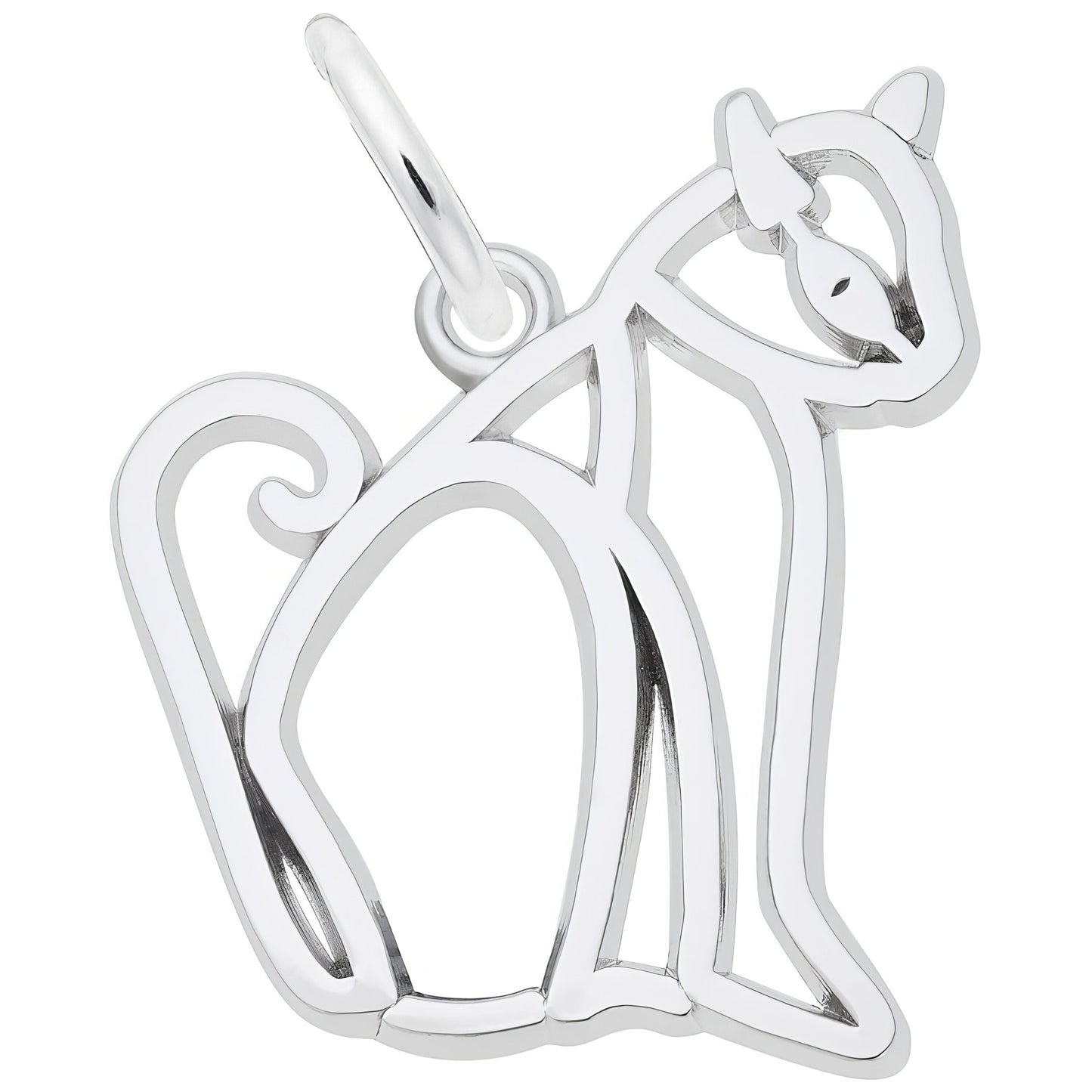 Flat Sitting Cat Charm - Metal - Sterling Silver