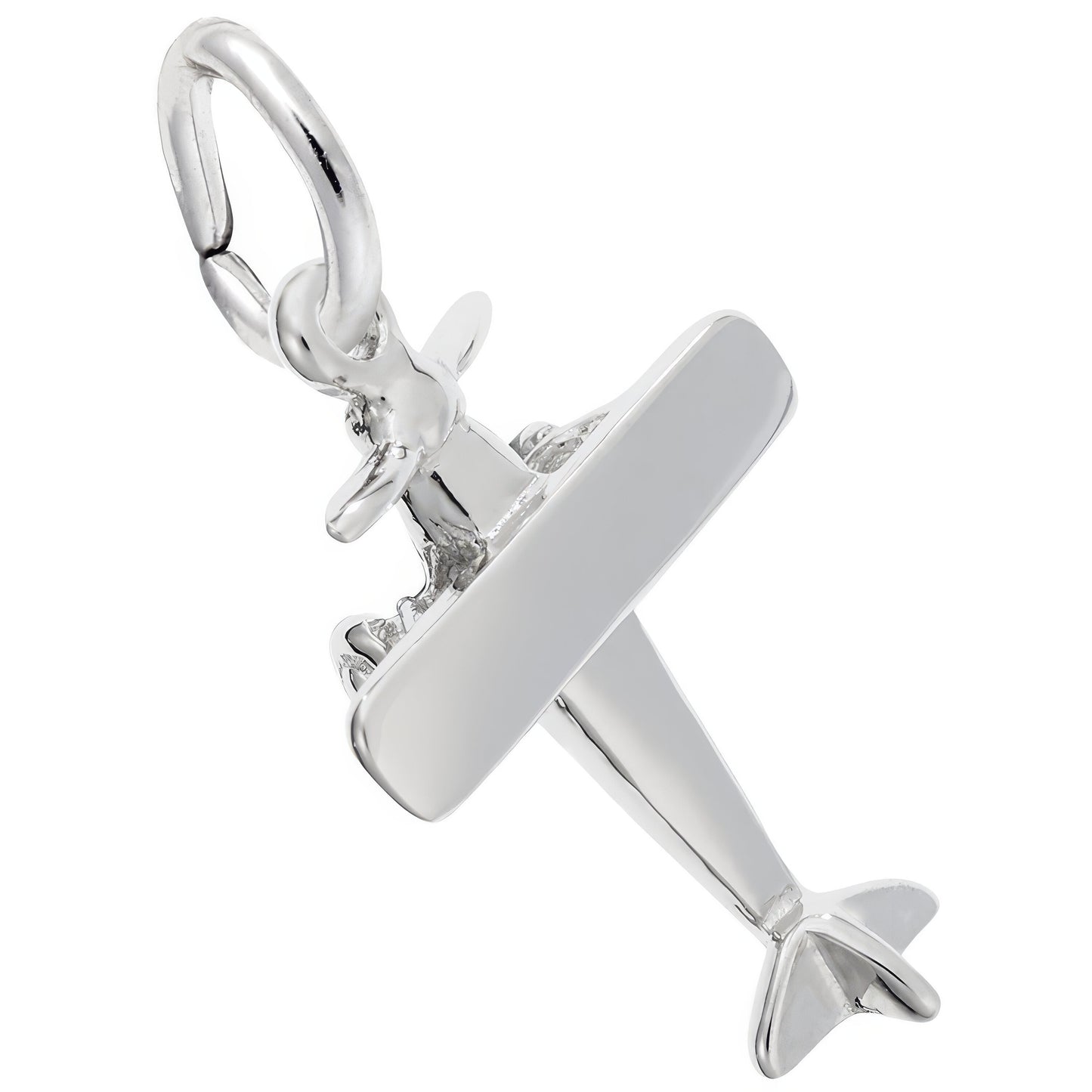 Small Single Engine Airplane Charm - Metal - Sterling Silver