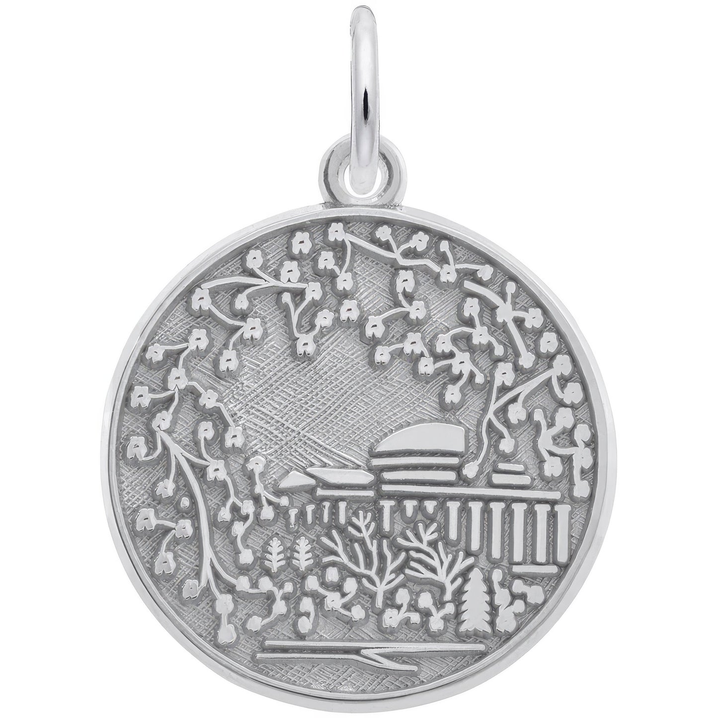 Sterling Silver Cherry Blossom Scene Charm - 19mm x 19mm