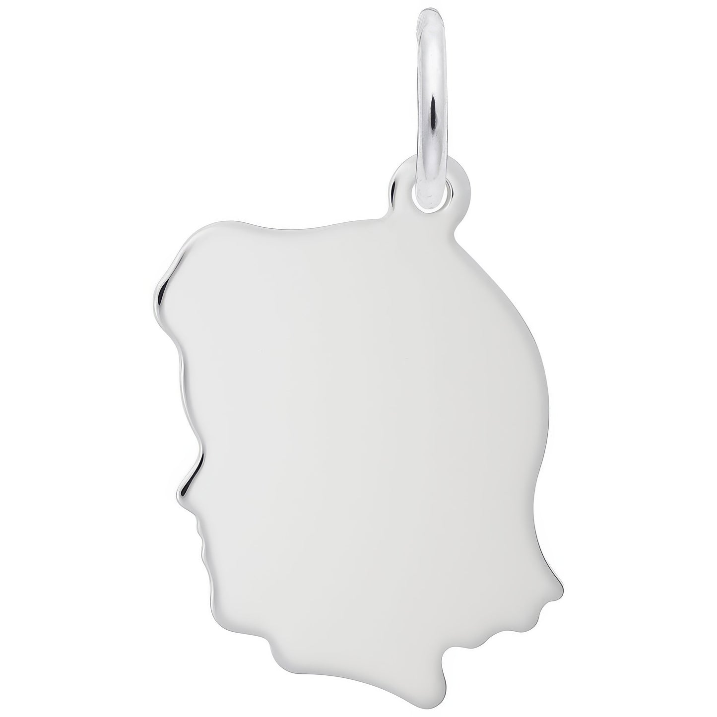 Flat Medium Girls Head Charm - Metal - Sterling Silver