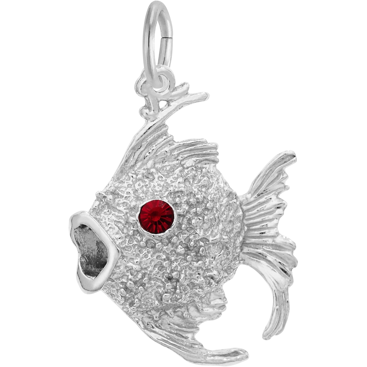 Angelfish Charm w/Pink Synthetic Crystal - Metal - Sterling Silver