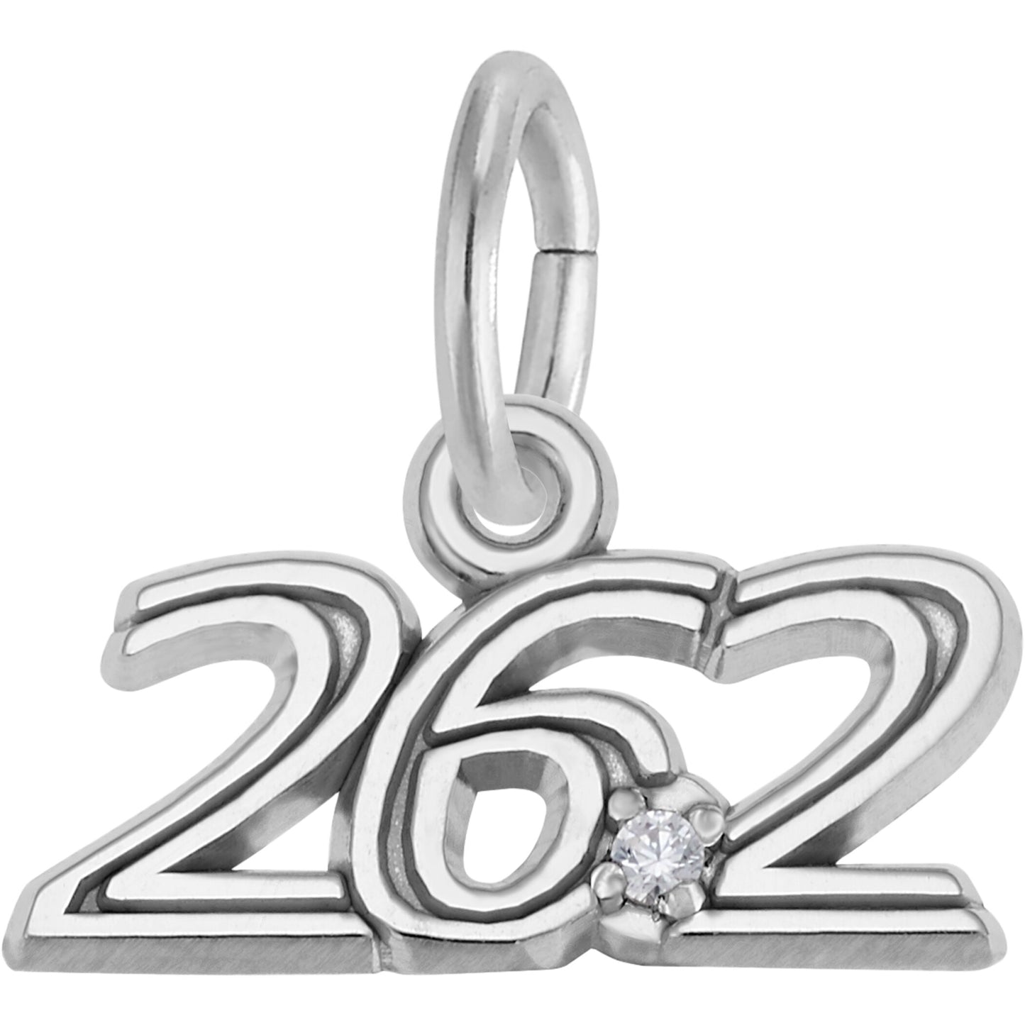 Sterling Silver Marathon 26.2 W/white Spinel Charm - 6mm x 14mm