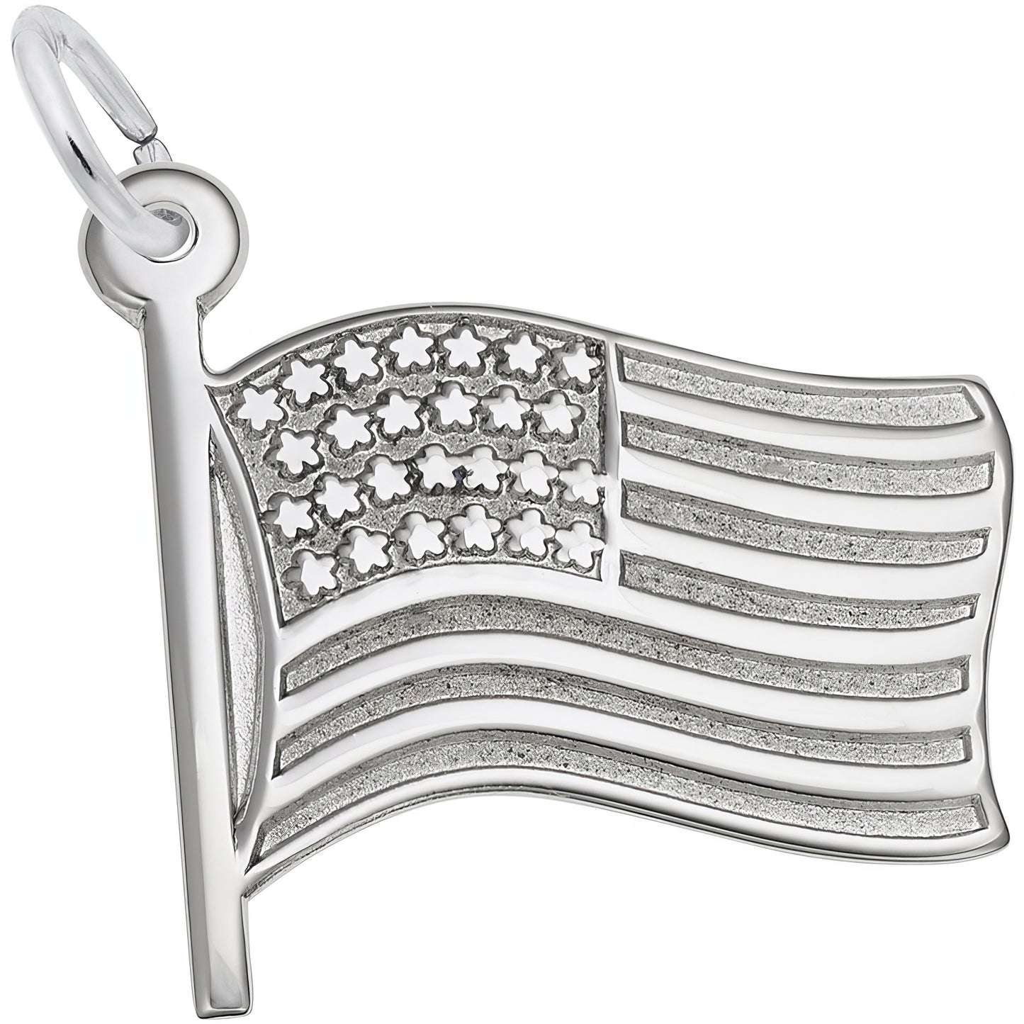 Waving American Flag Charm - Metal - Sterling Silver