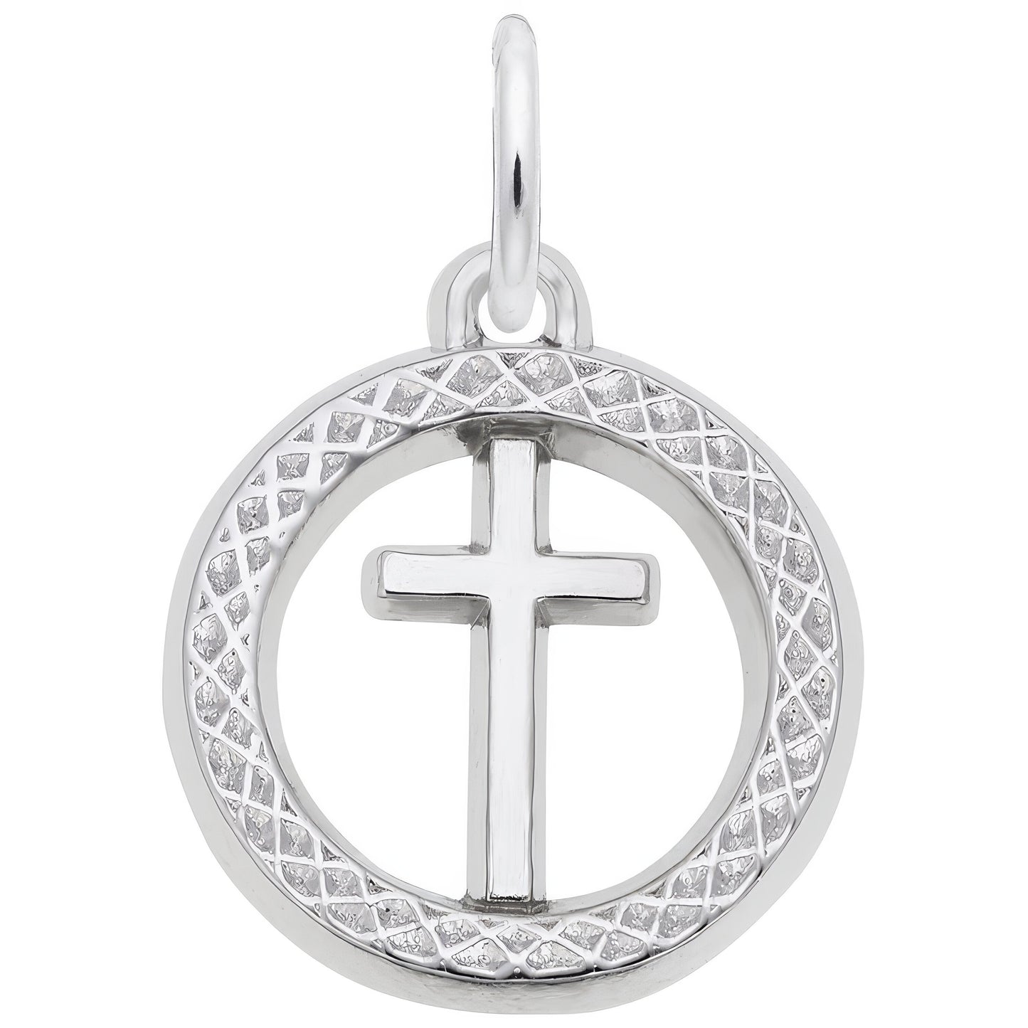 Small Cross in Ring Charm - Metal - Sterling Silver