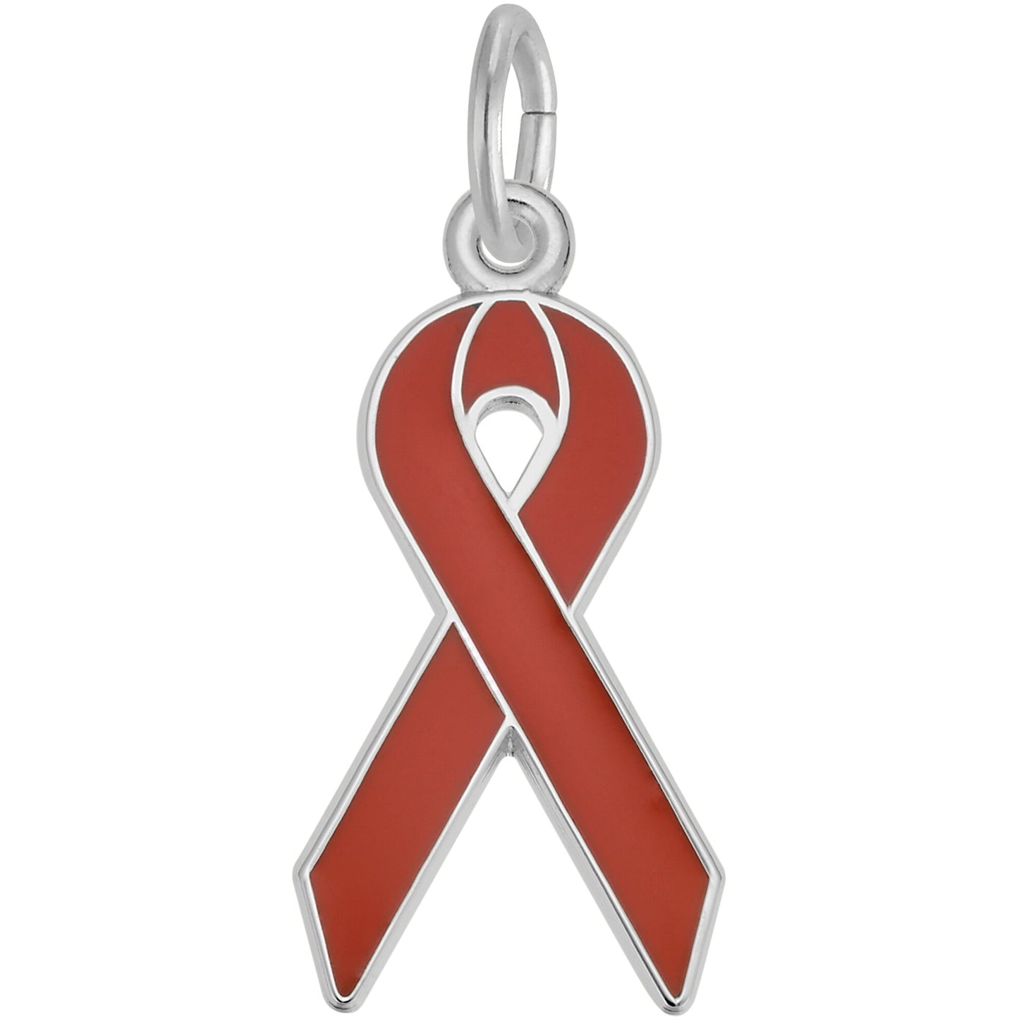 AIDS Awareness Ribbon Charm w/Orange Enamel - Metal - Sterling Silver