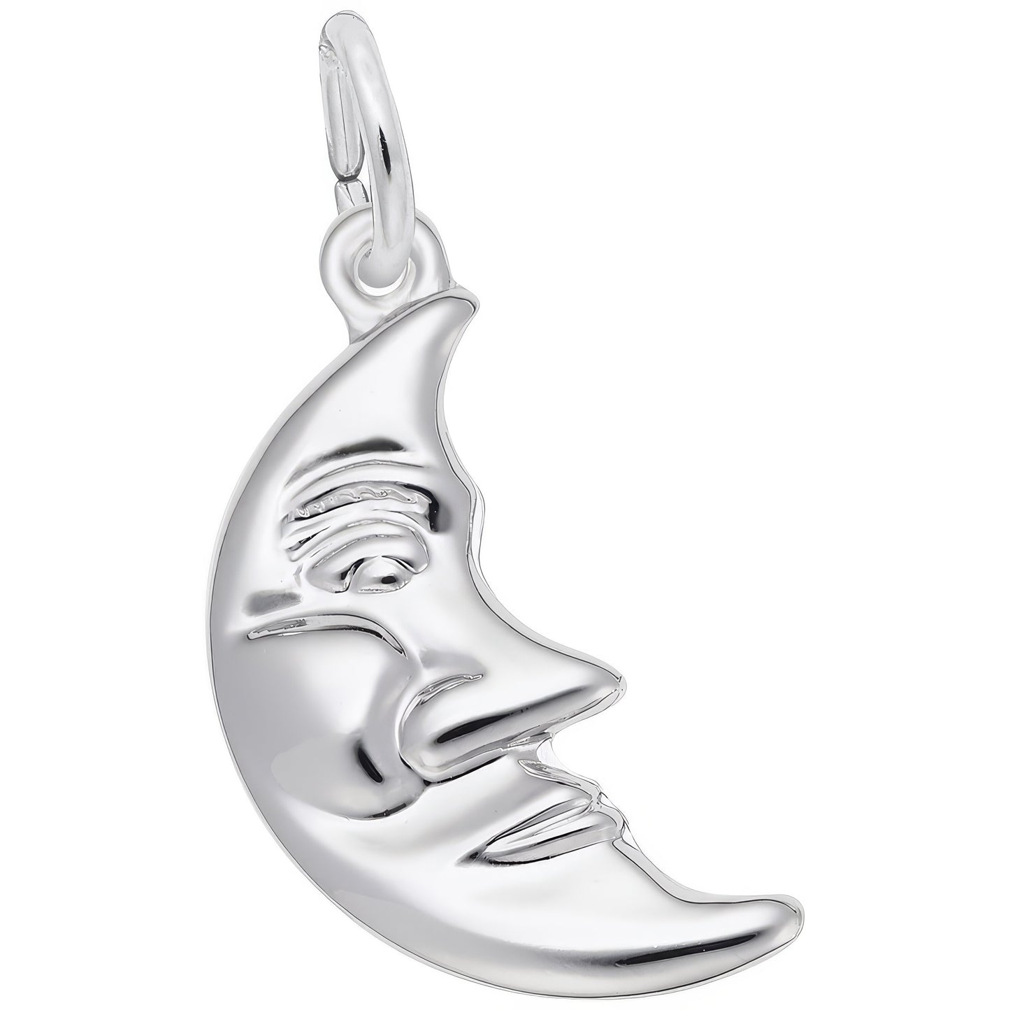 Half Moon w/Face Charm - Metal - Sterling Silver