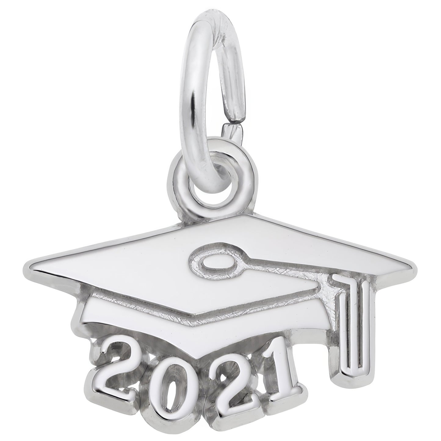 Sterling Silver Grad Cap 2021 Charm - 8mm x 14mm