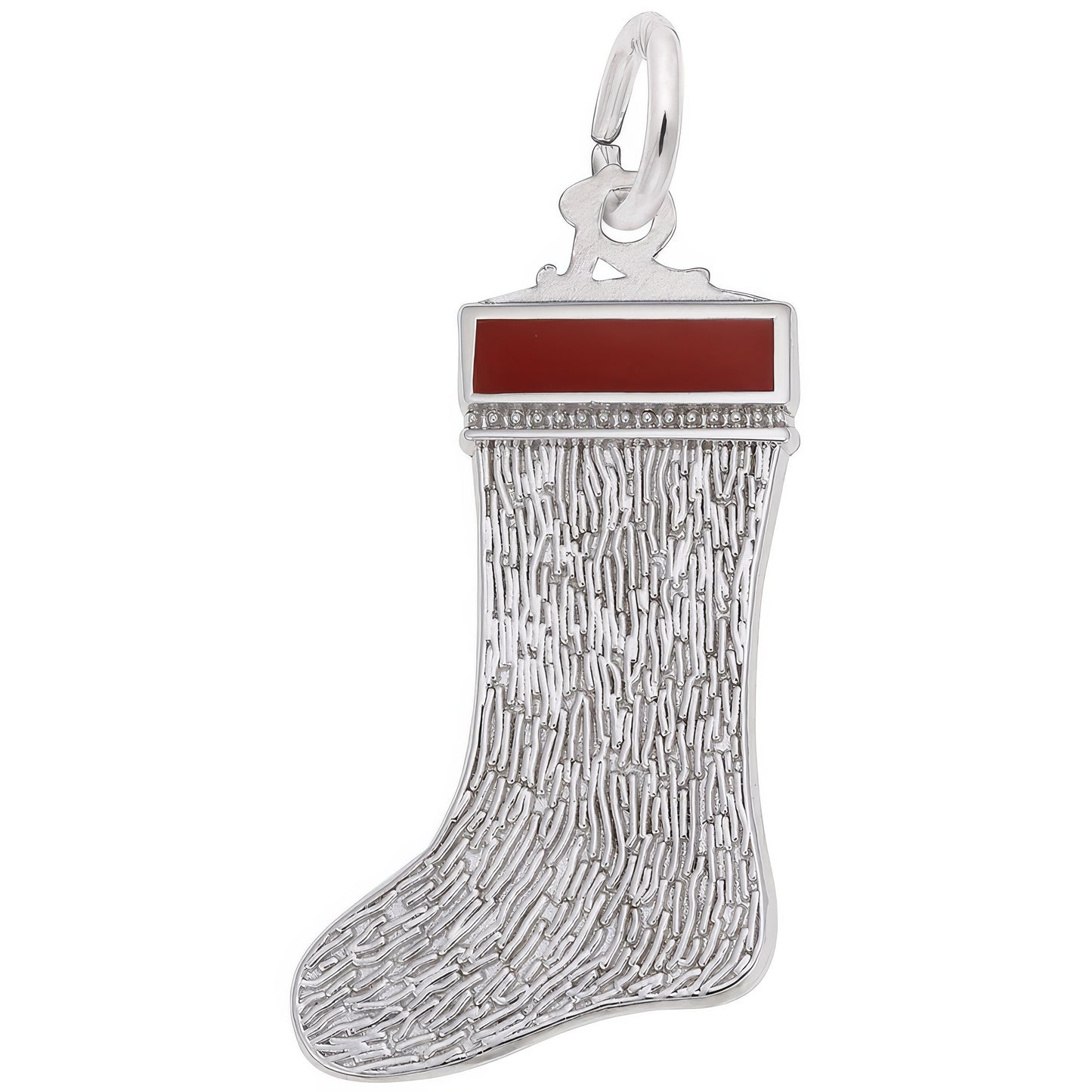 Christmas Stocking Charm w/Red Enamel - Metal - Sterling Silver