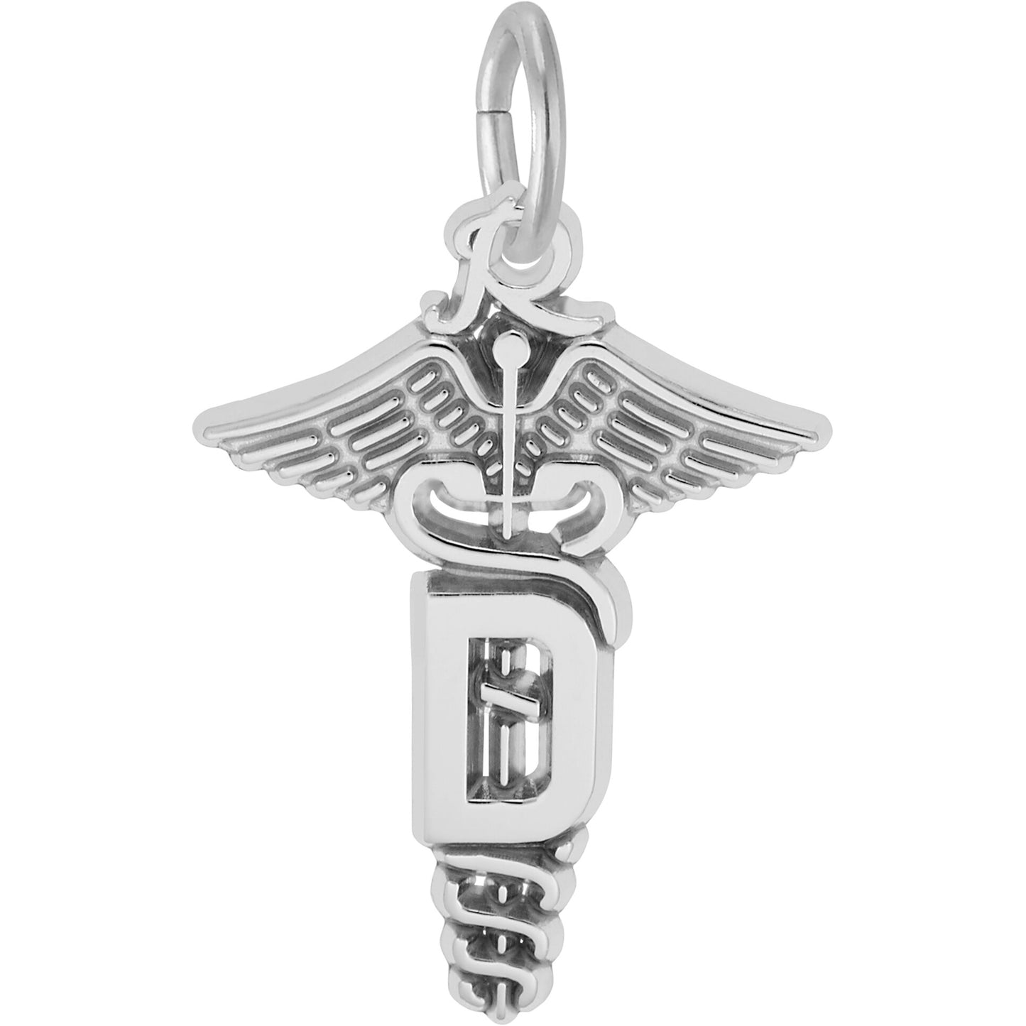 Dental Caduceus Charm - Metal - Sterling Silver
