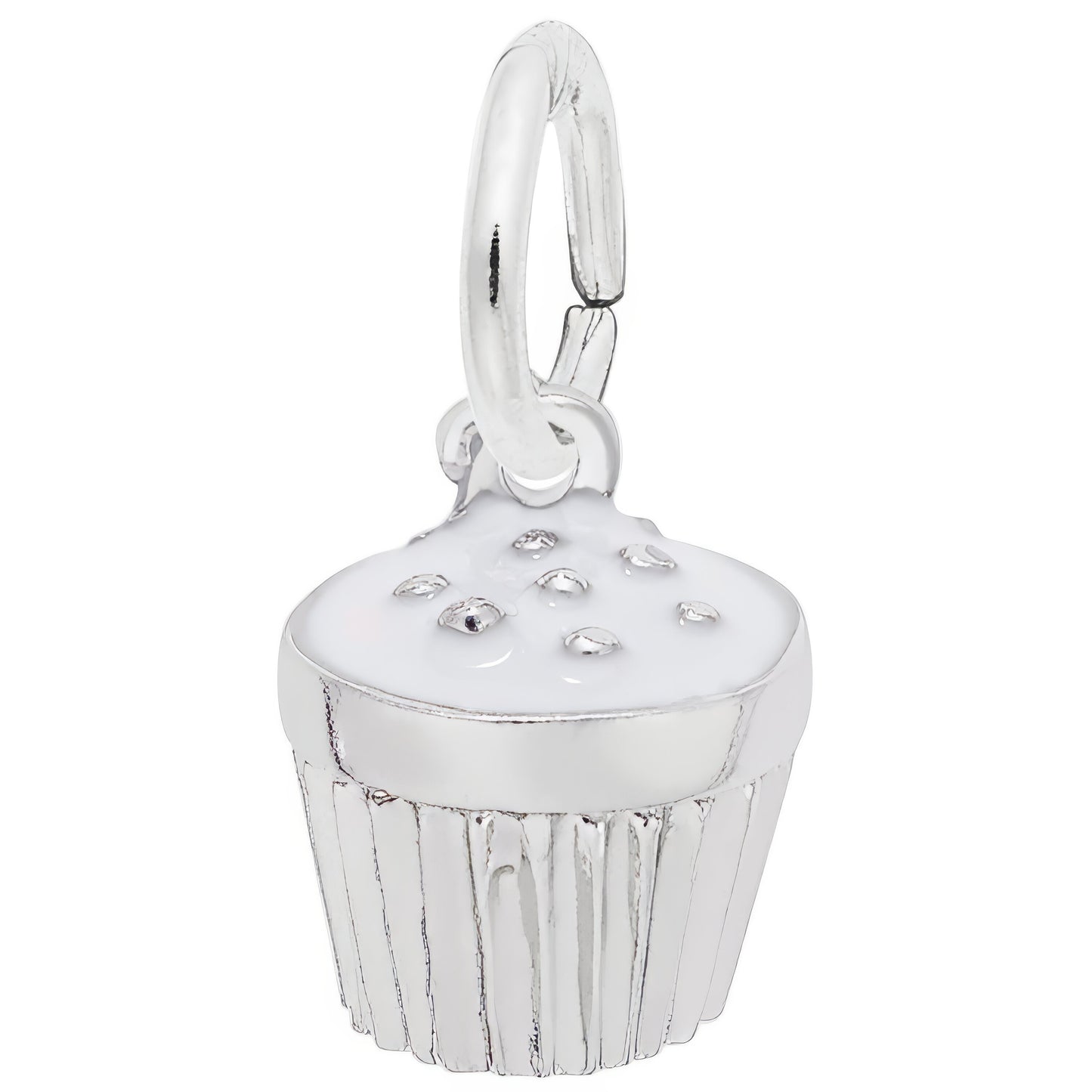 Cupcake Charm w/White Enamel - Metal - Sterling Silver