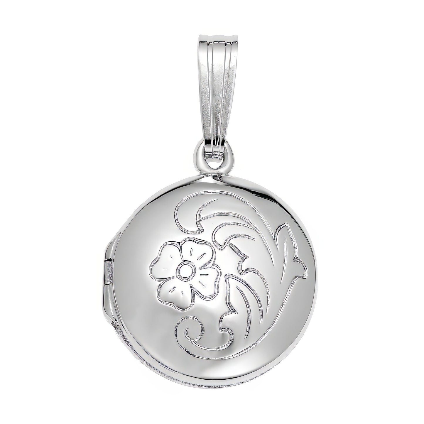 Round Floral Locket Charm - Metal - Sterling Silver