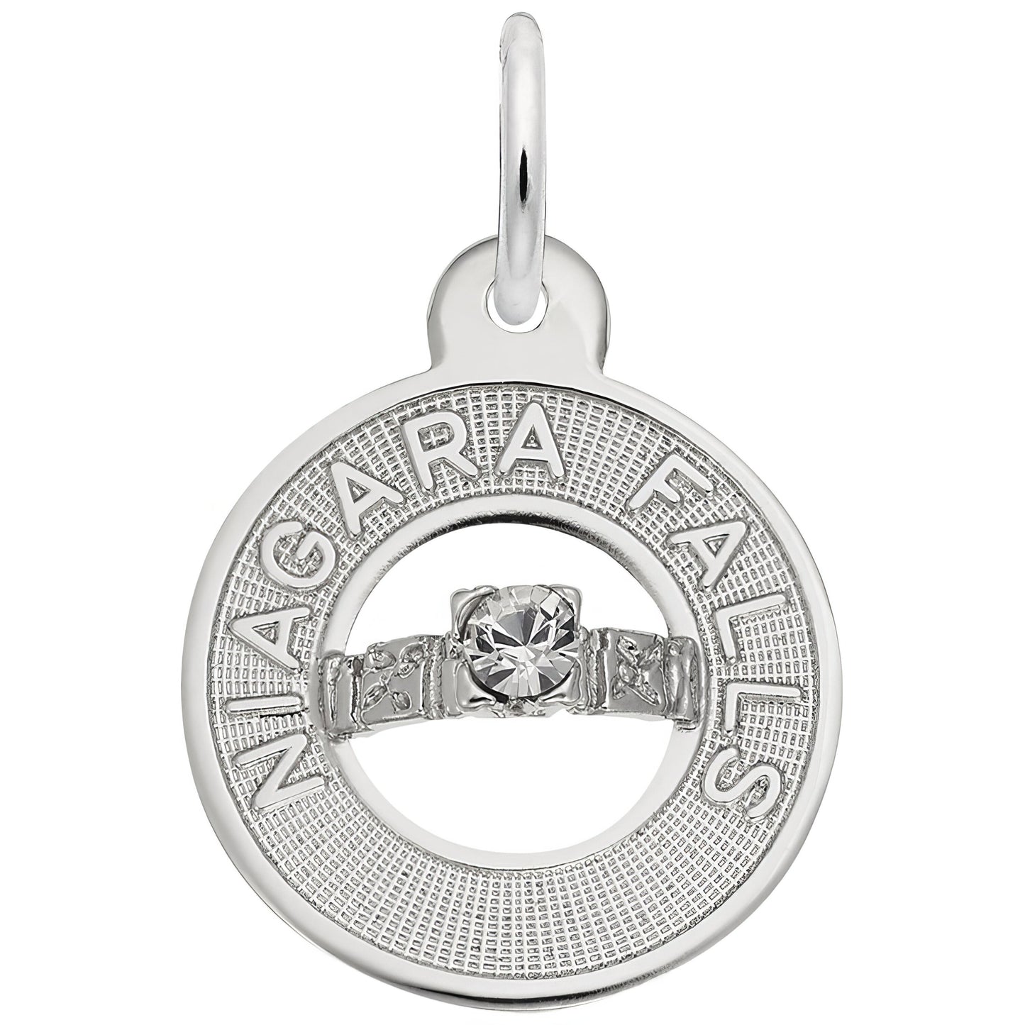 Niagara Falls Wedding Ring Charm w/White Synthetic Crystal - Metal - Sterling Silver