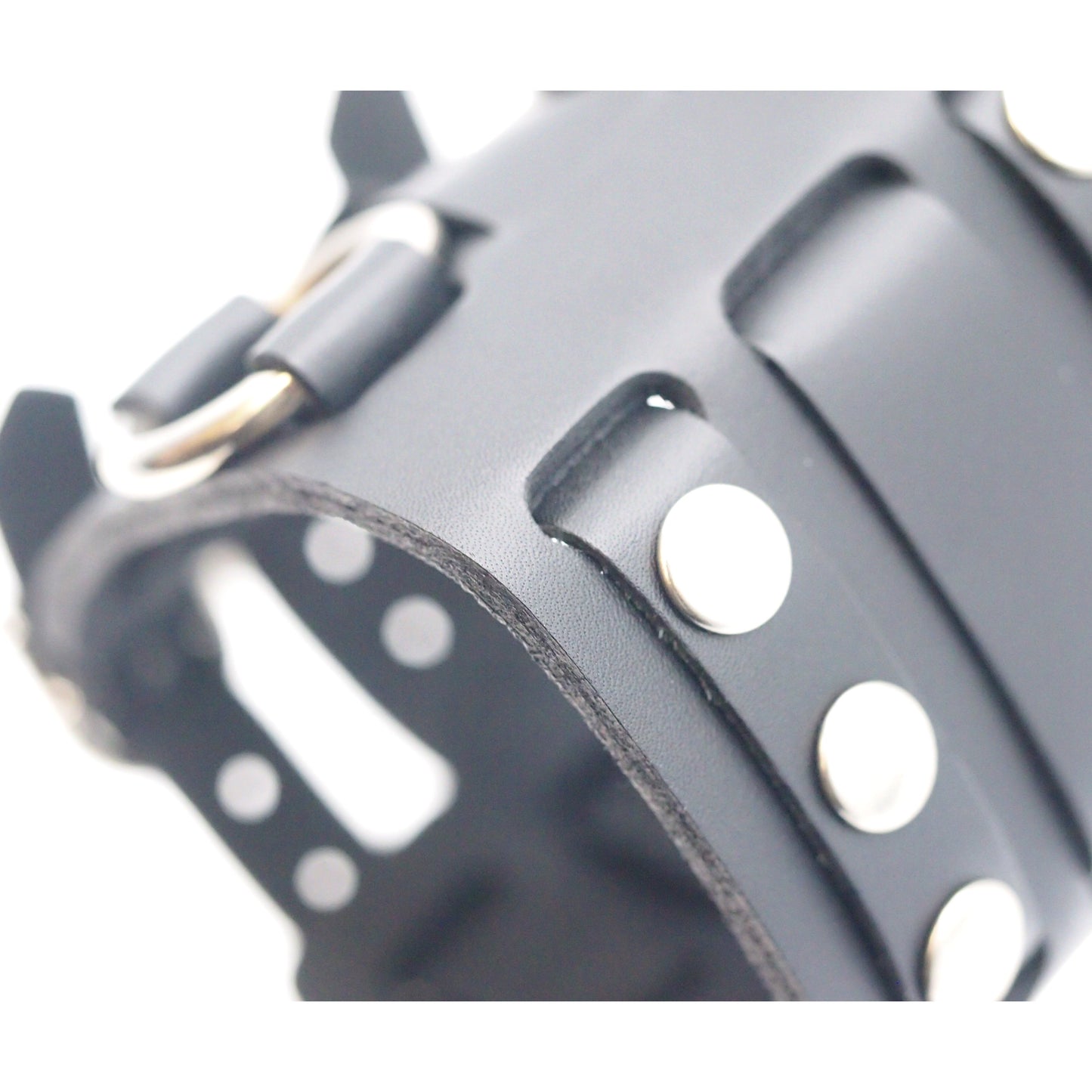 Wide Cuff Leather Watch Band Black 64mm