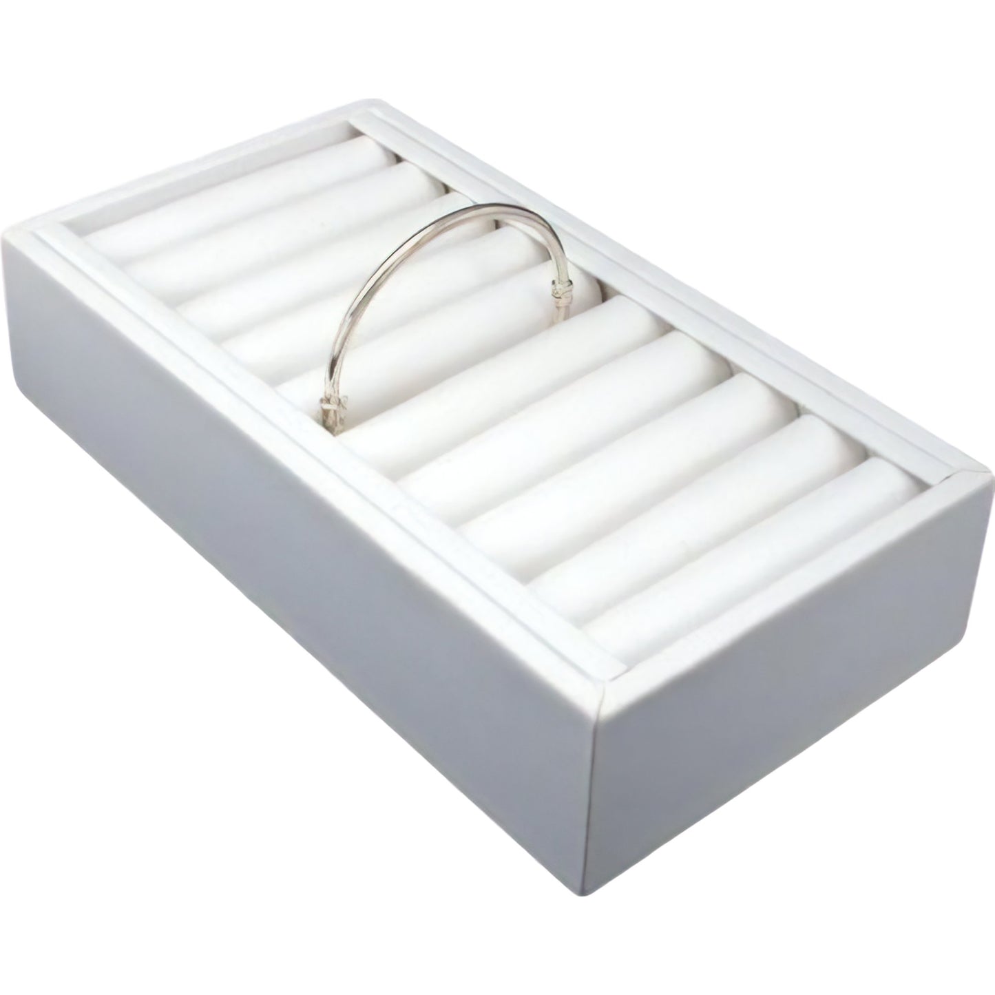 2 White Leather 9 Bangle Bracelet Jewelry Display Trays