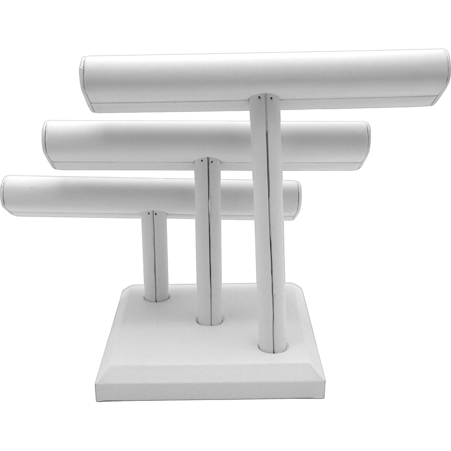 3 Tier T-Bar Display White Faux Leather