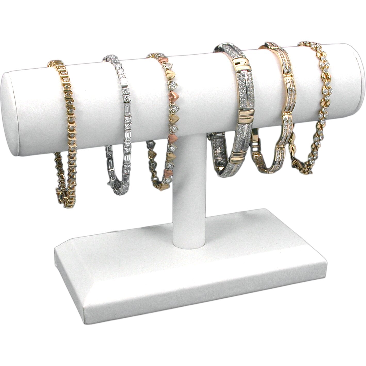 3 White Leather T-Bar Bracelet Necklace Watch Jewelry Displays