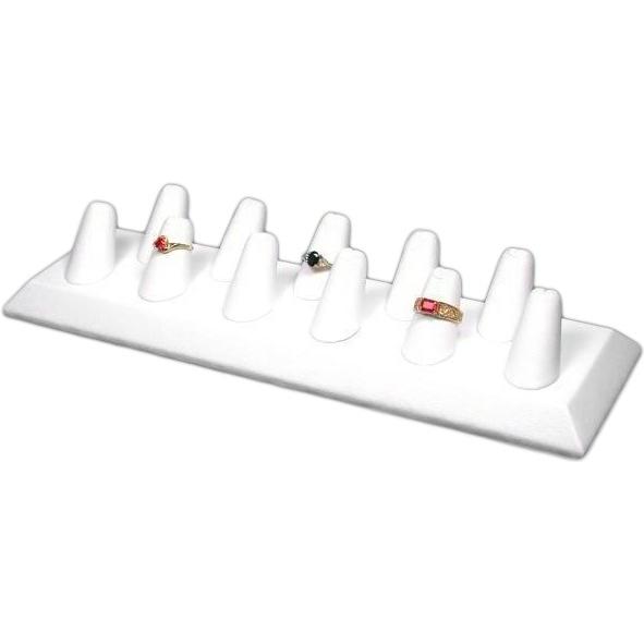 11 Finger Ring Display White Faux Leather 11 1/8"