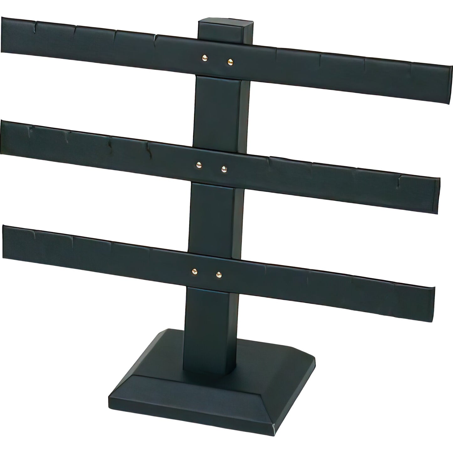 Black Faux Leather 12 Pair Earring 3 Tier T Bar Display 10 1/4" x 8 1/2"