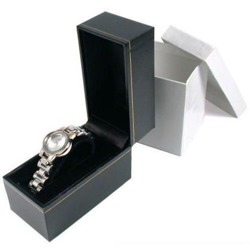 2 Black Leather Bracelet Watch Boxes Gift Displays