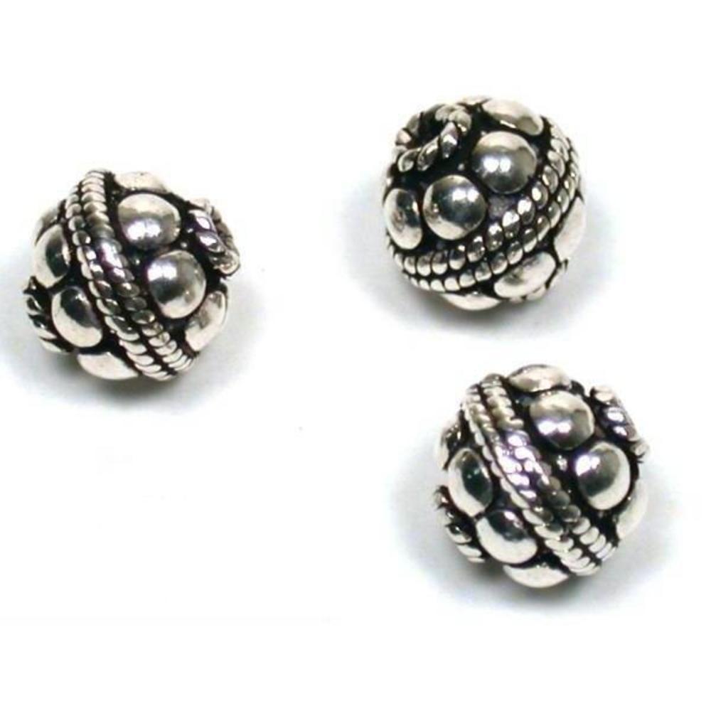 Bali Round Sterling Silver Beads 9mm 3Pcs