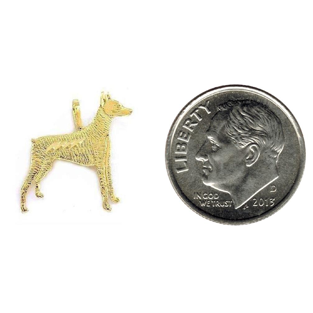 Doberman Pinscher Dog Charm Diamond-Cut 14k Gold 18mm