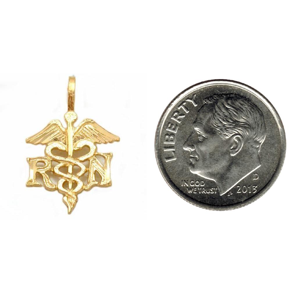 RN Caduceus Charm 18mm & 18" Chain 14k Gold