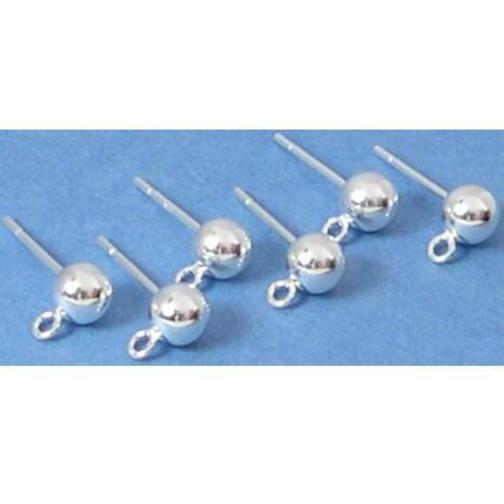 Ball Stud Earrings w/ Hoop Sterling Silver 5mm 3 Pairs