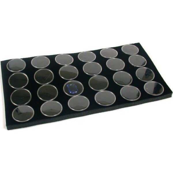 Glass Top Jewelry Display Case Box Black 24 Gem Jars