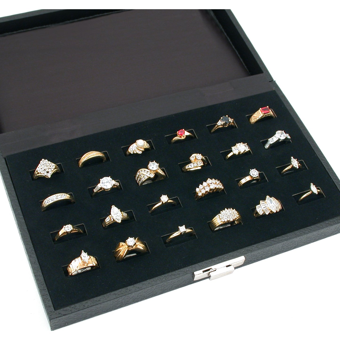 24 Slot Ring Tray Display Case Black 8 3/4"