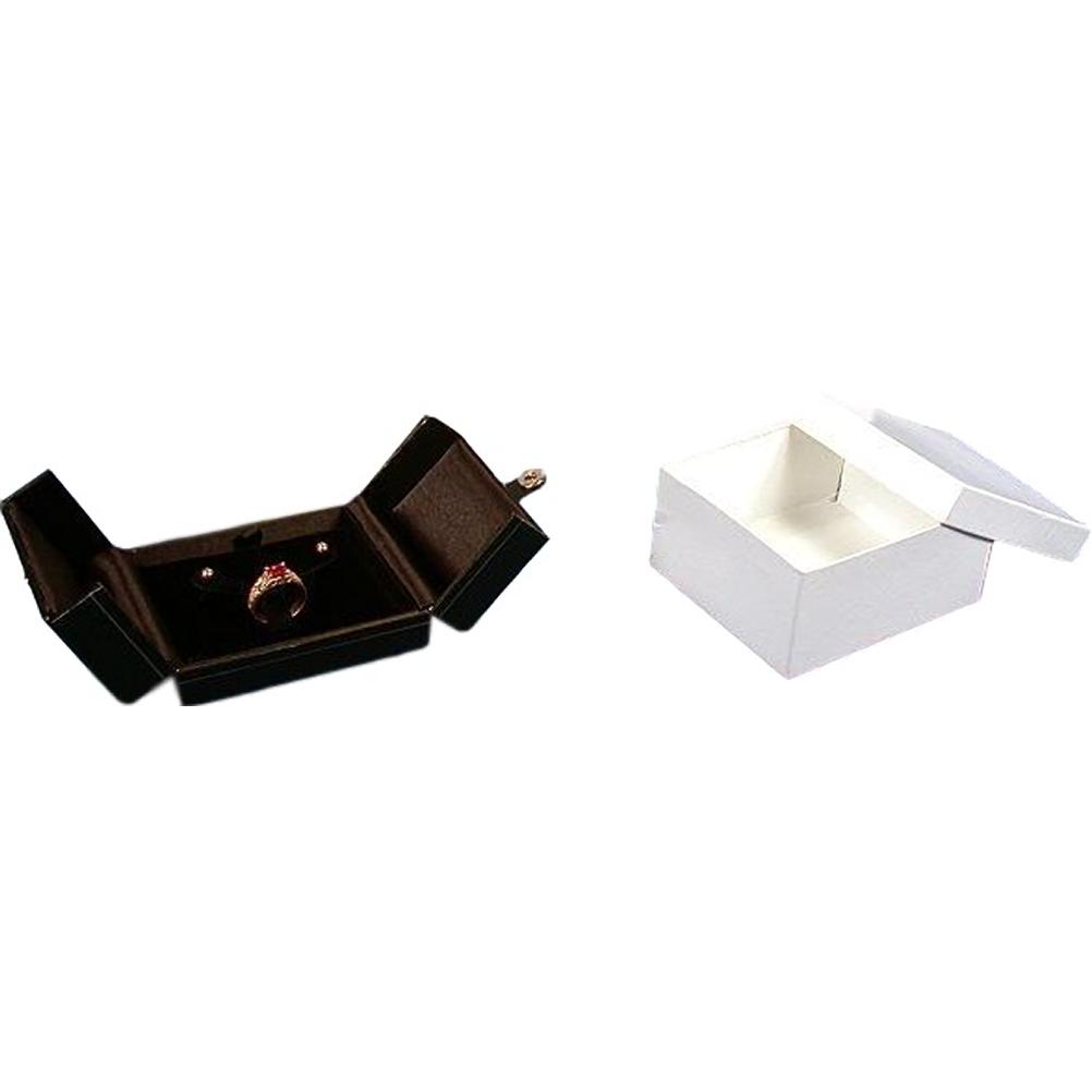 6 Ring Earring Boxes Black Leather Snap Lid Display