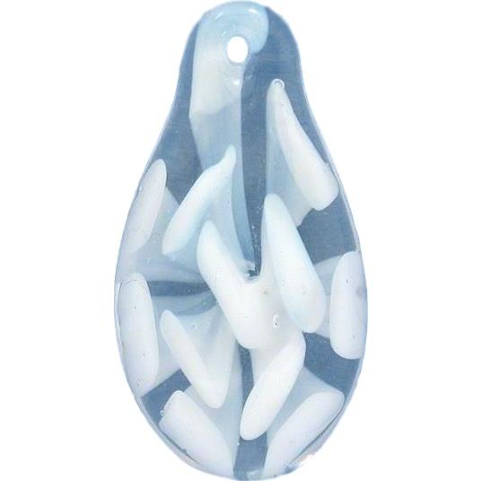6 Pack White Lampwork Glass Pendant Bead Teardrop Flower