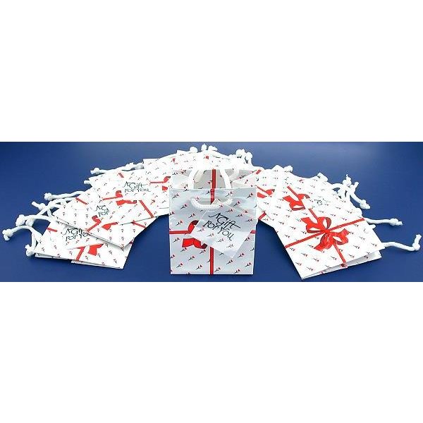 Shopping Tote Bags White & Red Bow 3 1/2" 20Pcs