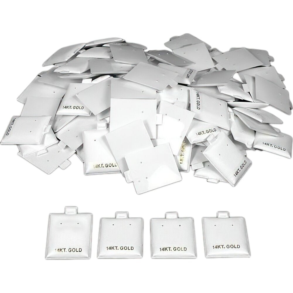 100 14K Gold White Earring Puff Cards Case Display 1.5"