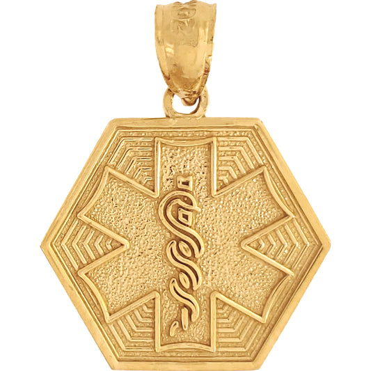 Medical ID Information Charm & 18" Chain 14k Gold 17mm