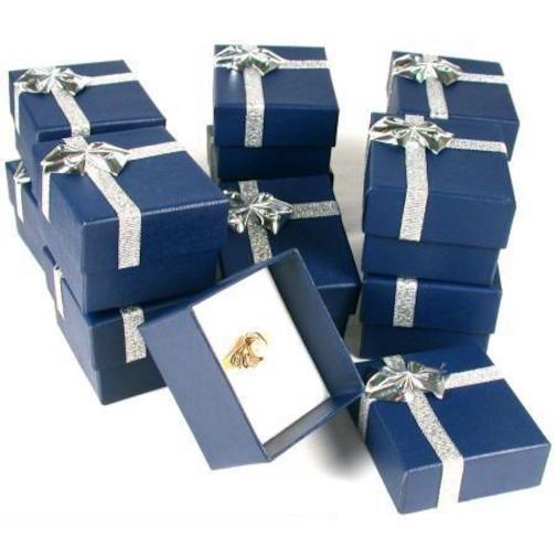 Blue Bow-Tie Jewelry Ring Gift Box Filled with Flocked White Foam