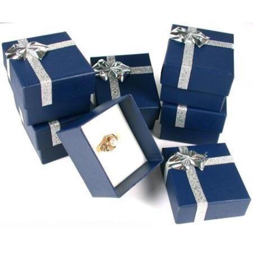 Blue Bow-Tie Jewelry Ring Gift Box Filled with Flocked White Foam
