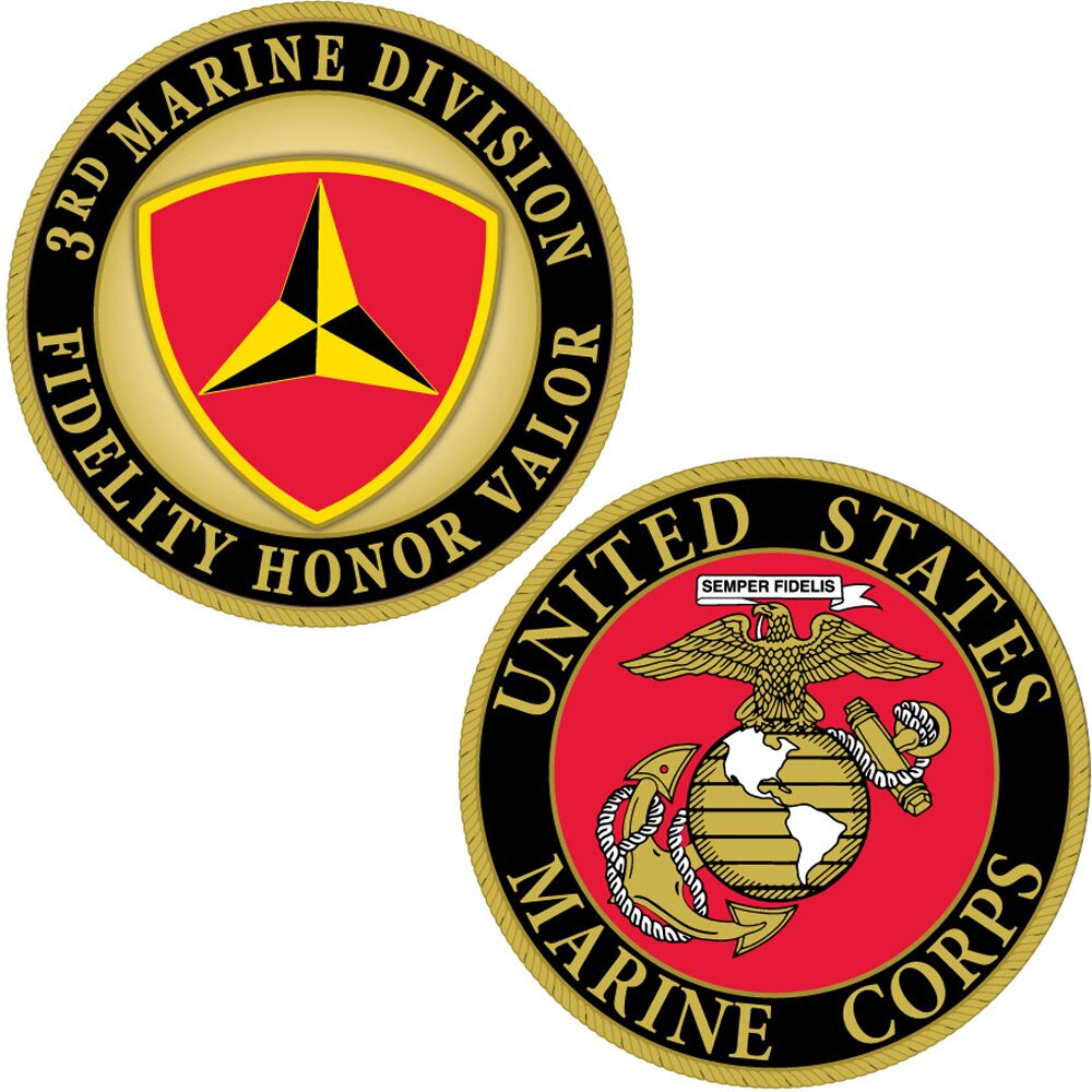 CH1227 Black/Gold U.S. Marine Corps 3rd Marine Division Challenge Coin (1-5/8'')