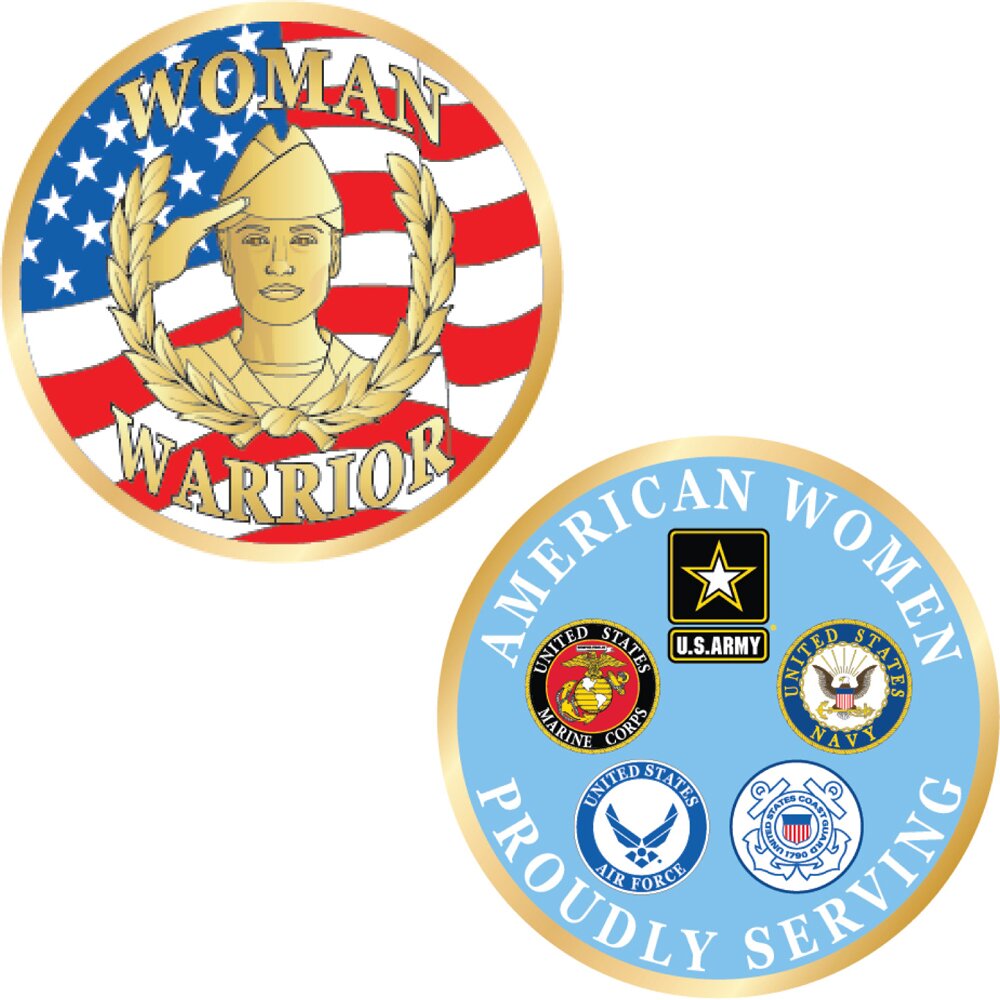 CH3418 Gold Woman Warrior Proudly Serving Challenge Coin (1-3/4'')