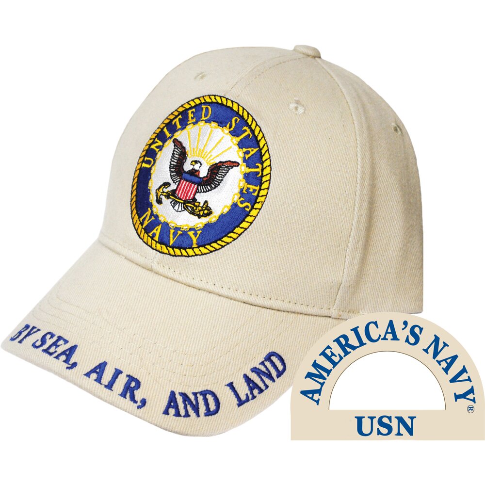 CP00218 Khaki U.S. Navy "By Sea, Air, and Land" Cap
