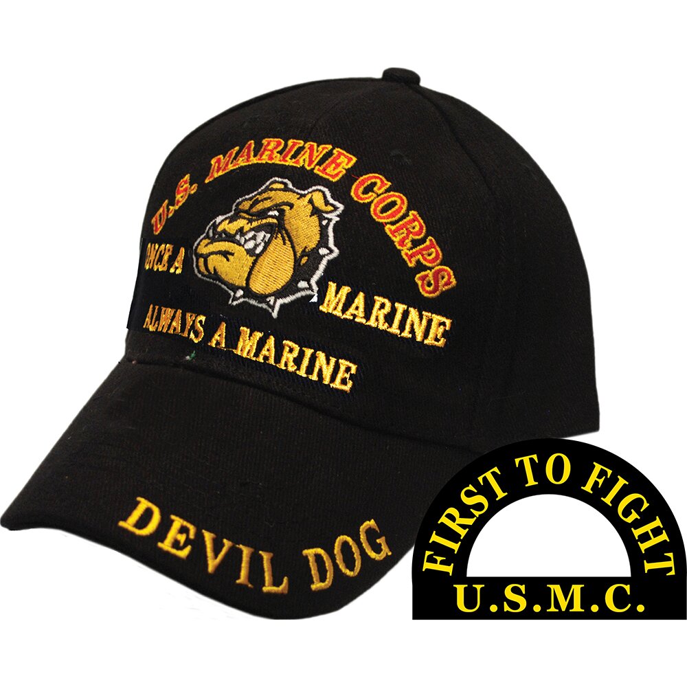 CP00322 Black U.S. Marine Corps Devil Dog "First to Fight" Cap