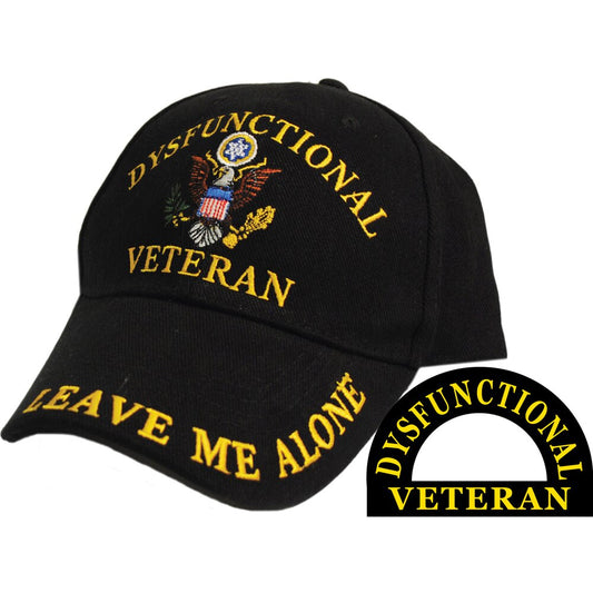 CP00819 Black Dysfunctional Veteran "Leave Me Alone" Embroidered Cap
