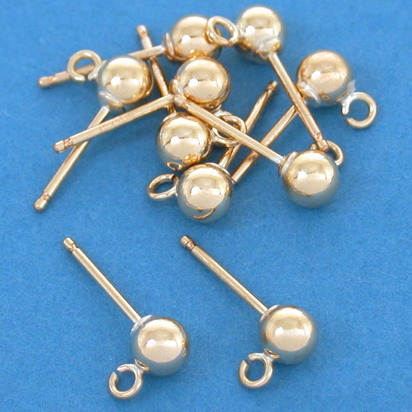Ball Stud Earrings w/ Hoop 14k Gold Filled 4mm 5 Pairs