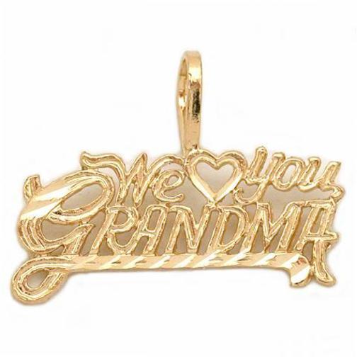 We Love You Grandma Charm 14mm & 18" Chain 14k Gold