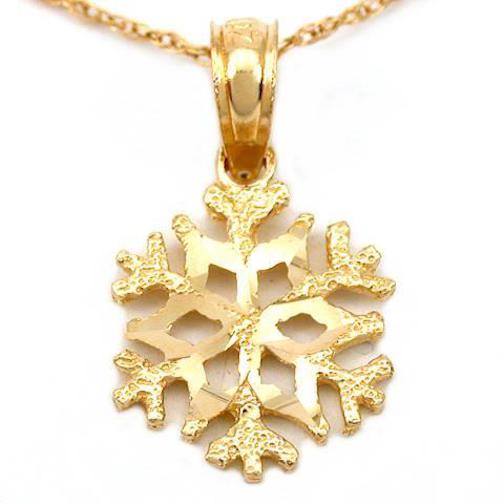 Snowflake Charm 12mm & 18" Chain 14k Gold