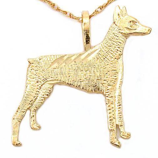 Doberman Pinscher Dog Charm 17.5mm & 18" Chain 14k Gold