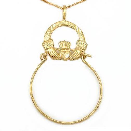Claddagh Charm Holder 35mm & 18" Chain 14k Gold
