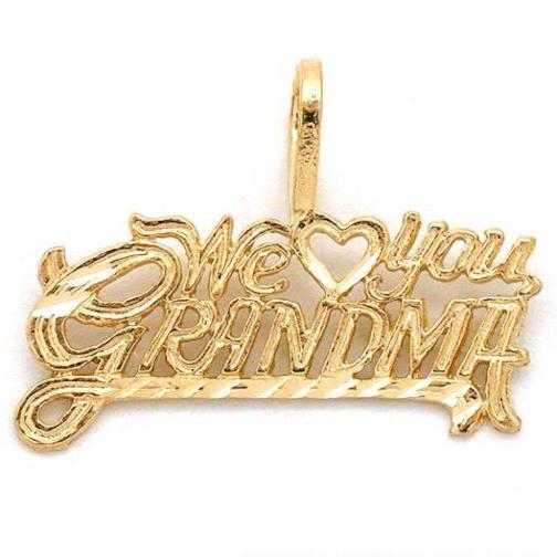 We Love You Grandma Charm 14mm & 18" Chain 14k Gold